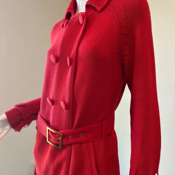 Etcetera Red Knit Button Down Sweater with Belt Buckle Size L - Picture 4 of 14